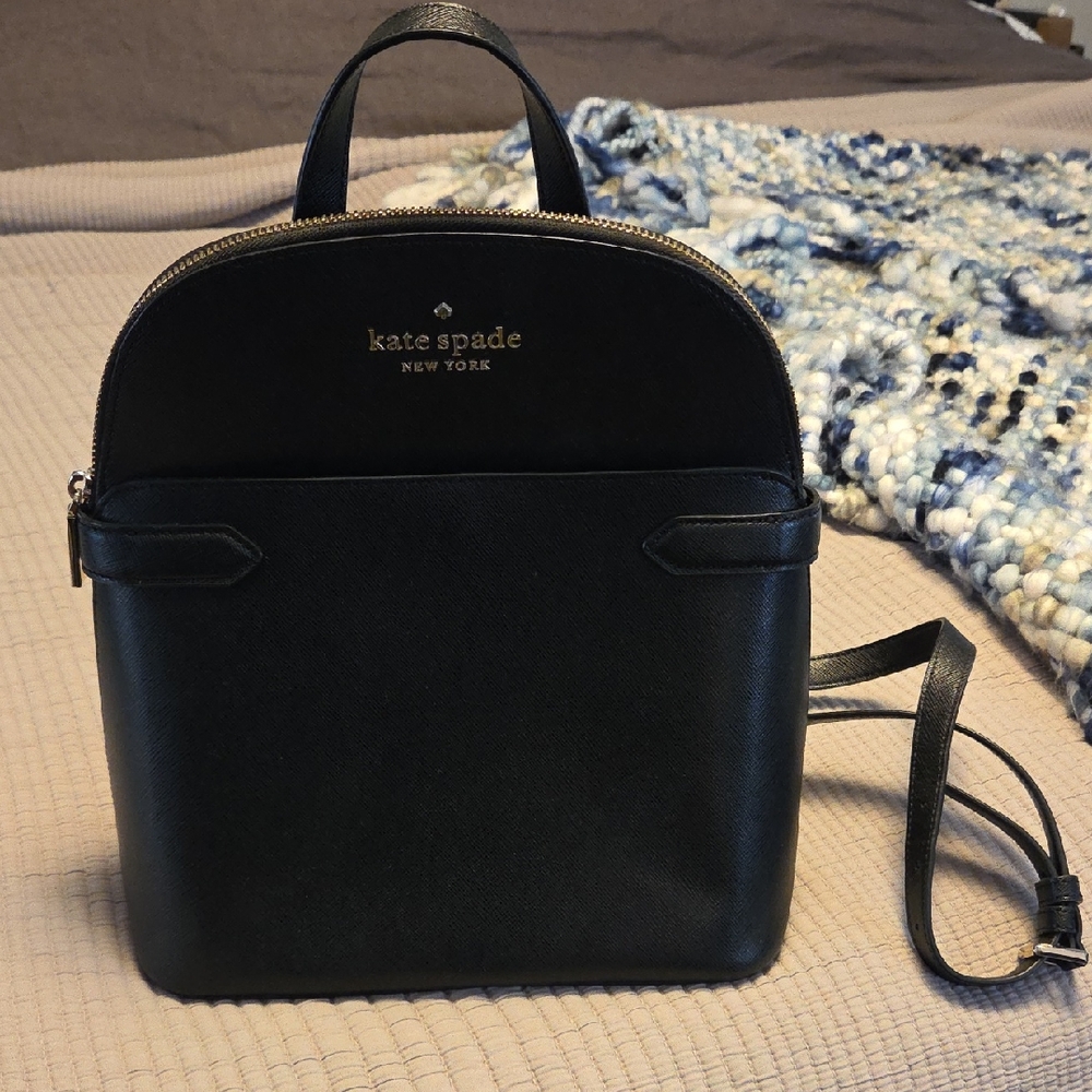 Kate Spade Staci Dome Backpack Black Saffiano Leather Bag**